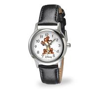 Disney Kids' W000874 Tween Tigger Stainless Steel Black Leather Strap Watch