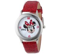 Disney Kids' W000918 Tween Minnie Glitz Stainless Steel Red Glitter Leather Strap Watch