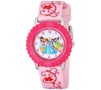 Disney Kids' W001798 Princess Stainless Steel Time Teacher Watch, Printed Pink Band