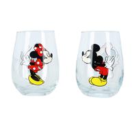 Disney Kissing Mickey and Minnie Mouse Couples Stemless Glasses Set o
