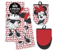 Disney Kitchen Towels & Oven Mitts Set - 4 Piece Bundle with 2 Cotton Dish Towels/Hand Towels & 2 Heat Resistant Mini Oven Mitts (Pot Holders) - Mickey, Stitch & Pooh (Minnie Mouse)