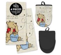 Disney Kitchen Towels & Oven Mitts Set - 4 Piece Bundle with 2 Cotton Dish Towels/Hand Towels & 2 Heat Resistant Mini Oven Mitts (Pot Holders) - Mickey, Stitch & Pooh (Winnie The Pooh)