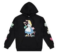 Disney Ladies Alice in Wonderland Hoodie Sweatshirt - Ladies Classic Alice in Wonderland Clothing - Hoodie Sweatshirt, Black, Large