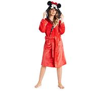 Disney Ladies Dressing Gown, Minnie Mouse Fleece Hooded Robe, Gifts for Women (Red, S)