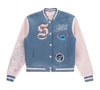 Disney Ladies Lilo and Stitch Bomber Jacket - Ladies Classic Lilo and Stitch Authentic Bomber Jacket, Blue Light Pink, Large