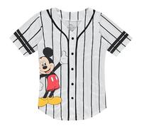 Disney Ladies Mickey Mouse Fashion Shirt - Mickey & Minnie Mouse Baseball Jersey Mickey Mouse Button Down Baseball Jersey, White Black Stripe, L