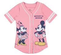Disney Ladies Mickey Mouse Fashion Shirt - Mickey & Minnie Mouse Baseball Jersey Mickey Mouse Button Down Baseball Jersey, Light Pink, XL