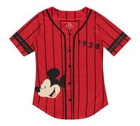 Disney Ladies Mickey Mouse Fashion Shirt - Mickey & Minnie Mouse Baseball Jersey Mickey Mouse Button Down Baseball Jersey, Red Black Stripe, L