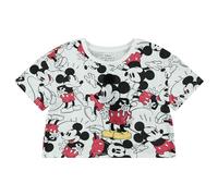 Disney Ladies Mickey Mouse Fashion Shirt Mickey Mouse Clothing - Mickey Mouse Allover Print Crop Top T-Shirt, White, Large