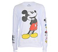 Disney Ladies Mickey Mouse Fashion Shirt Mickey Mouse Long Sleeve with Sleeve Print Tee (White, Small)