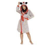Disney Ladies Minnie Mouse Dressing Gown Super Soft Fleece Grey Hooded Robe Gift For Women (L, Grey)
