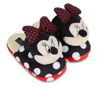 Disney Ladies Minnie Mouse Plush Slippers - Ladies Classic Minnie Mouse 3D Plush Slippers Plush House Slippers, Black/Red, 9-10