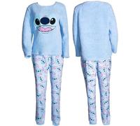Disney Ladies Stitch Fleece Pyjamas Set - Cosy and Soft Sleepwear with Sherpa Borg Applique Top and All-Over Printed Bottoms | Nightwear Sizes 20-22 Blue