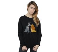 Disney Women's Lady & The Tramp Distressed Kiss Sweatshirt in Black | Size: 2XL Disney Black 2XL