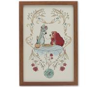 Disney Lady and the Tramp Spaghetti Scene Framed Wood Wall Decor - Romantic Classic Movie Wall Art for Home