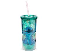 Disney LI12288F Pixar's Lilo and Stitch Tropical Pattern Plastic Tall Tumbler/Cold Cup with Lid and Straw, 20-Ounce, Blue and Pink
