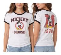 Disney Lightning McQueen Mickey Mouse & Stitch Womens Retro Graphic Tees, Mickey White/Black, S