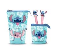 Disney Lilo and Stitch Aloha-Cute Pencil Case + 2 Erasable Gel Pens, Blue, 11.5 x 17 cm