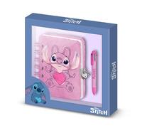 Disney Lilo and Stitch Angel Heart-Pack of Plush Diary + 6-Coloured Pen, Pink