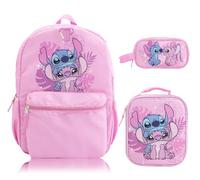Disney Lilo and Stitch Backpack Set for Girls | Stitch and Angel Bookbag with Lunch Bag, Zip Case, and Carabiner | Kids School Backpack | Ages 3+