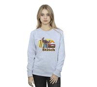 Disney Women's Lilo & Stitch Bitten Surfboard Sweatshirt in Grey | Size: XL Disney Grey XL