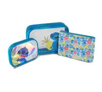 Disney Lilo and Stitch Cosmetic Case Set - Girls Boys Teens Adults - Officially Licensed Lilo and Stitch Travel Cosmetic Case 3 Piece Set (Blue)