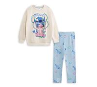 Disney Lilo and Stitch Cream Sweatshirt & Joggers Set | Long Sleeve Crew Neck Pullover | Kids Cartoon Character Loungewear | Stitch Graphic Print Tracksuit Merch