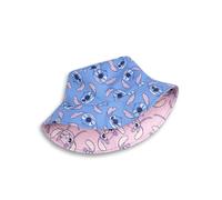 Disney Lilo and Stitch Girls Reversible Bucket Hat | Blue Stitch & Pink Angel Design | Casual Sun Protection Headwear | Soft Fabric Accessories for Kids Movie Merchandise