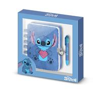 Disney Lilo and Stitch Heart-Pack of Plush Diary + 6-Coloured Pen, Blue