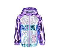 Disney Lilo and Stitch Jacket for Girls, Iridescent Winter Jacket with Angel and Stitch Hooded Jacket, Winter Coats for Children, Sizes 3 to 8 Years, purple, 4 Years