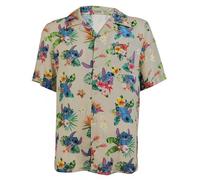 Disney Lilo and Stitch Men's Stitch Tropical Hawaiian Button Up Shirt, Khaki, XXL