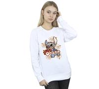 Disney Women's Lilo & Stitch Ohana Orange Hibiscus Sweatshirt in White | Size: Medium Disney White M