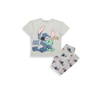 Disney Lilo And Stitch Pjs For Girls Pyjama Set | Short Sleeve T-Shirt With All-Over Print Cuffed Bottoms Ladies Cotton Pyjamas For Kids Girls Nighties (Blue, 10-11 Years)