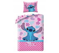 Disney LILO and STITCH - Reversible Single Duvet Cover Set 140 x 200 cm and Pillowcase 70 x 90 cm - Pink Multicoloured - 100% Cotton OEKO-TEX