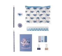 Disney Lilo and Stitch Stationery Set Includes Pencil, Ruler, A6 Notebook, Eraser, Sharpener, Sticky Notes, Clips, Colored Pencil, Pencil Case, multi-coloured, Classic (D-LS-00347)