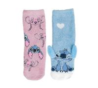 Disney Lilo & Stitch 3D ABS Cuddly Socks for Girls - Fluffy Children's Winter Socks Stopper Socks Non-Slip Socks Pink/Blue (Pack of 2)