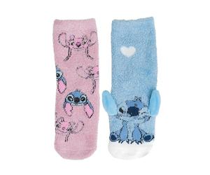 Disney Lilo & Stitch 3D ABS Cuddly Socks for Girls - Fluffy Children's Winter Socks Stopper Socks Non-Slip Socks Pink/Blue (Pack of 2)