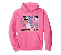 Disney Lilo & Stitch 626 Stitch Day Silly Faces Distressed Pullover Hoodie, Adult Unisex, Bright Pink, Medium