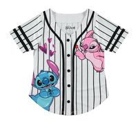 Disney Lilo & Stitch and Angel Girls' Classic Mesh Button Down Baseball Jersey, White / Black, 7-8