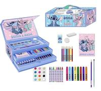 CERDÁ LIFE'S LITTLE MOMENTS Stitch Coloring Stationery Set - Complete School Kit for Kids with Colored Pencils, Markers and Themed Accessories by Lilo & Stitch for Drawing, Painting and Learning
