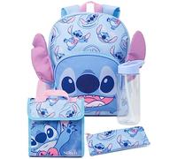 Disney Lilo & Stitch Backpack Set Kids - 3D Ears Lunch Bag Pencil Case | Vanilla Underground, Fits A4 Folder, Water Bottle, Side Mesh Pocket, Christmas, Birthday Gifts for Kids, Blue Pink