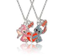 Disney Lilo & Stitch BFF Necklace Set of 2 16"+3" Official License, Best Friends Necklaces with Angel & Stitch Pendant, Licensed, Fashion, No Gemstone, Fashion, No Gemstone