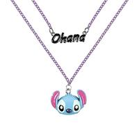Disney Lilo & Stitch Blue Ohana Stitch Double Layered Necklace NH00922RL-16.PH