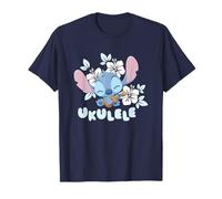 Disney Lilo & Stitch Cute Baby Stitch Ukulele Floral Logo T-Shirt