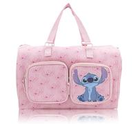 Disney Lilo & Stitch Duffle Bag | 20 Inch Pink Saffiano PU Leather Travel Overnighter, Weekender & Overnight Bag | Premium Carry-On Luggage, Stitch Gifts for Girls, Women & Adults, Officially Licensed