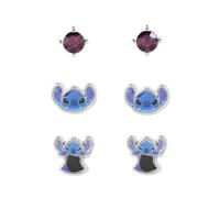 Disney Lilo & Stitch Earrings Set, 3 Pairs of Blue Stitch Character and Stone-Set Stud Earrings, Official Disney Jewellery Gift