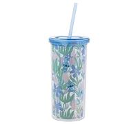 Disney Lilo & Stitch Floral Pattern 20oz Plastic Cold Cup w/ Lid and Straw