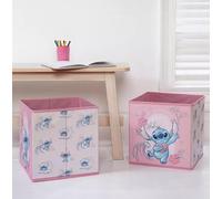 Disney Lilo & Stitch Foldable Storage Cubes - Pack of 2 Pink Fabric Boxes for Kids Room, Nursery or Shelving - 30x30x30cm - Collapsible Toy Organisers - Free-Standing or Shelf Use