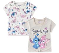 Disney Lilo & Stitch Girls 2 Pack Short Sleeve T Shirts for Big Kids, White / beige, 7-8