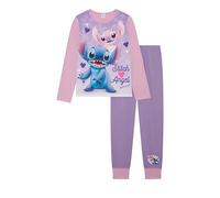 Disney Lilo & Stitch, Girls 2 Piece Pyjamas Set Featuring Stitch and Angel, Lilac, Age 5-6 Years